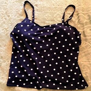 Lands' End Black Tankini top with white polka dots.